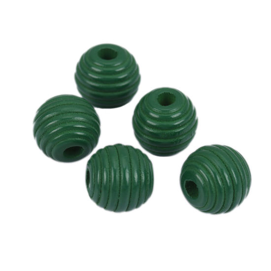 Image de Perles en Bois Naturel Ovale Vert Foncé Rayées 18mm x 17mm, Trou: env. 3.7mm, 25 Pcs