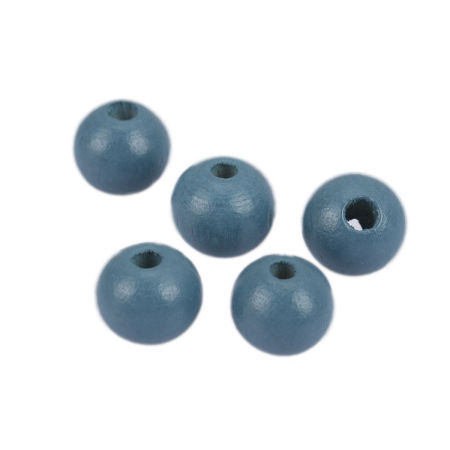Image de Perles en Bois Naturel Rond Bleu Gris 16mm Dia, Trou: env. 4.3mm, 50 Pcs