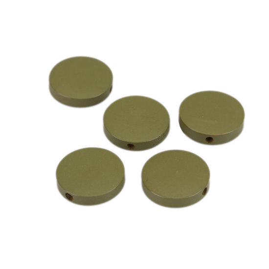 Image de Perles en Bois Naturel Plat-Rond Vert Armée 19mm Dia, Trou: env. 2.1mm, 50 Pcs