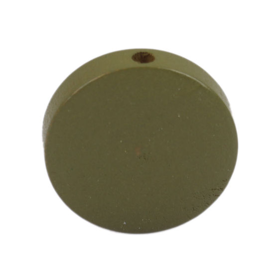 Image de Perles en Bois Naturel Plat-Rond Vert Armée 19mm Dia, Trou: env. 2.1mm, 50 Pcs