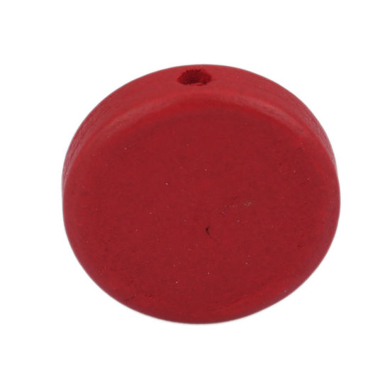 Image de Perles en Bois Naturel Plat-Rond Rouge Foncé 30mm Dia, Trou: env. 2.2mm, 25 Pcs