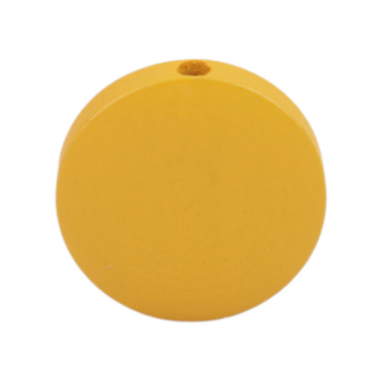 Изображение Деревянные Бусины Плоские Круглые, Желтый 30мм диаметр, Отверстие:примерно 2.2мм, 25 ШТ