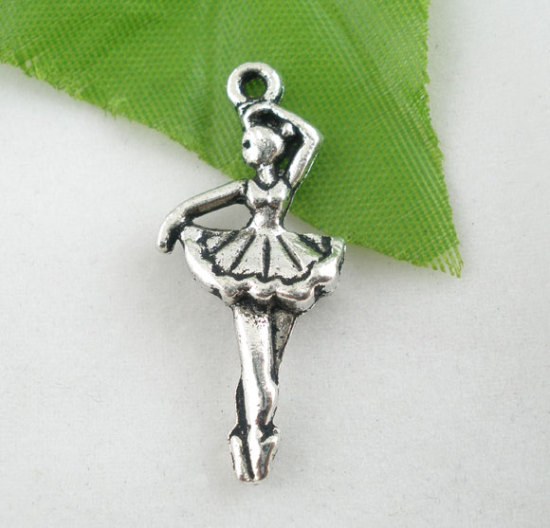 Picture of Zinc Based Alloy Pendants Ballet Dancing Girl Antique Silver Color 31x13mm(1 2/8" x 4/8"), 20 PCs