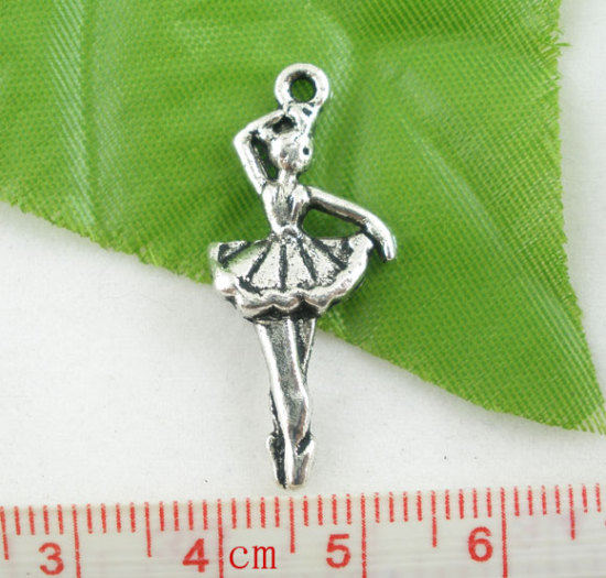 Picture of Zinc Based Alloy Pendants Ballet Dancing Girl Antique Silver Color 31x13mm(1 2/8" x 4/8"), 20 PCs