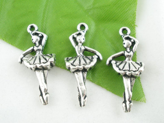 Picture of Zinc Based Alloy Pendants Ballet Dancing Girl Antique Silver Color 31x13mm(1 2/8" x 4/8"), 20 PCs