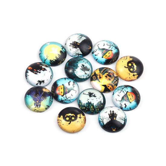 Picture of Glass Halloween Dome Seals Cabochon Round Flatback At Random 12mm Dia, 20 PCs