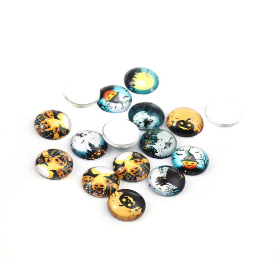 Picture of Glass Halloween Dome Seals Cabochon Round Flatback At Random 12mm Dia, 20 PCs