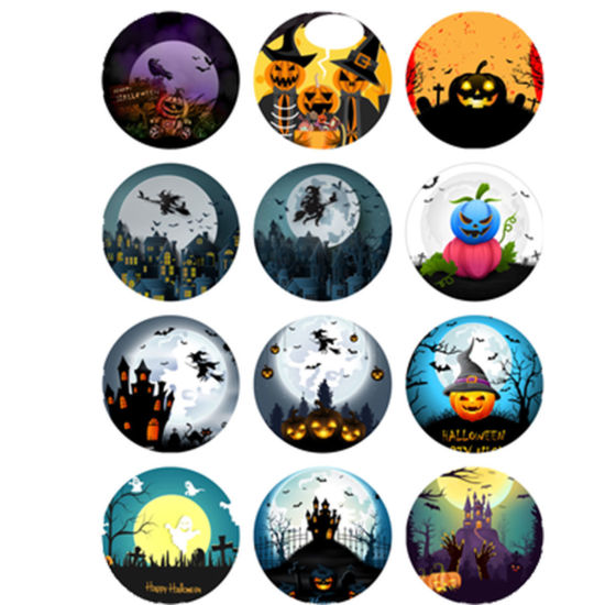 Picture of Glass Halloween Dome Seals Cabochon Round Flatback At Random 12mm Dia, 20 PCs