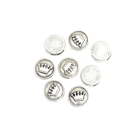 Picture of Zinc Based Alloy Slide Beads Round Crown Antique Silver Color About 17mm Dia, Hole:Approx 10.8mm x 2.1mm 20 PCs