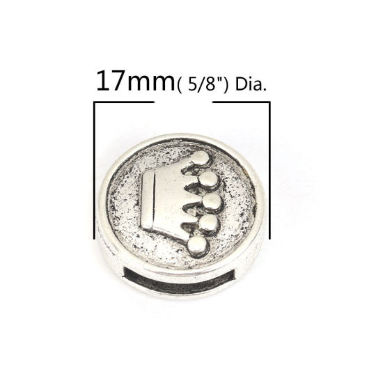 Picture of Zinc Based Alloy Slide Beads Round Crown Antique Silver Color About 17mm Dia, Hole:Approx 10.8mm x 2.1mm 20 PCs