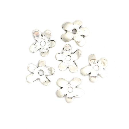 Zinklegierung Perlkappen Blumen Antiksilber (für Perlengröße: 12mm D.) 12mm x 11mm, 20 Stück