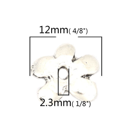 Image de Coupelles en Alliage de Zinc Fleur Argent Vieilli (Convenable à Perle 12mm Dia.) 12mm x 11mm, 20 Pcs
