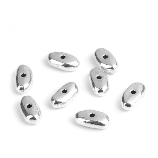 Immagine di Lega di Zinco Perline Ovale Argento Antico Circa 12mm x 4mm, Foro:Circa 1.6mm, 60 Pz