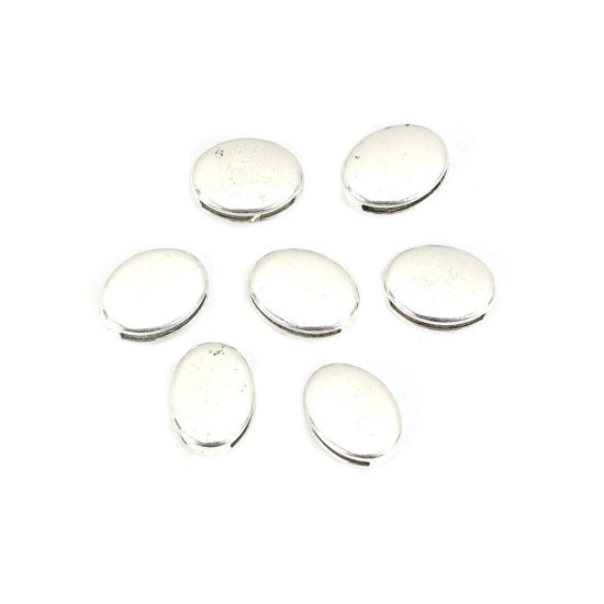 Image de Perles en Alliage de Zinc Ovale Argent Vieilli 13mm x 10mm, Trou: 10.5mm x 1.4mm, 60 Pcs