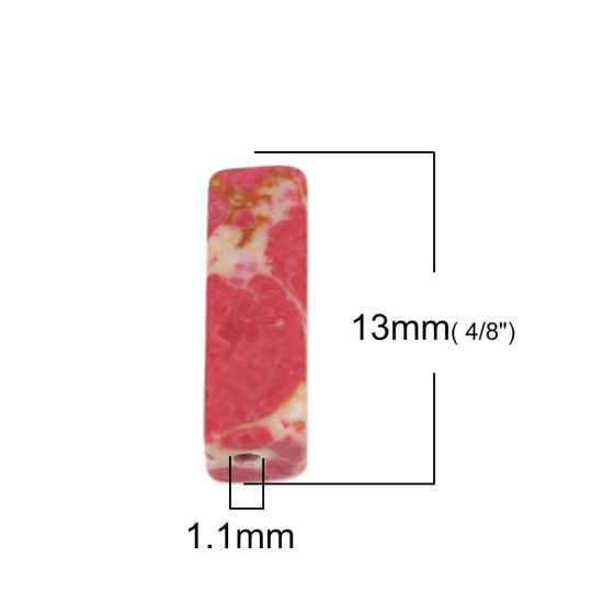 Изображение Камень ( Природный ) Бусины Арбузно- красный Прямоугольник Трещина Примерно 13мм x 4мм, Размер Поры 1.1мм, 10 ШТ