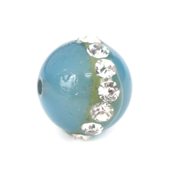 Picture of (Grade B) Agate ( Natural ) Beads Round Light Blue Clear Rhinestone About 9mm x 8mm, Hole: Approx 1.3mm, 5 PCs