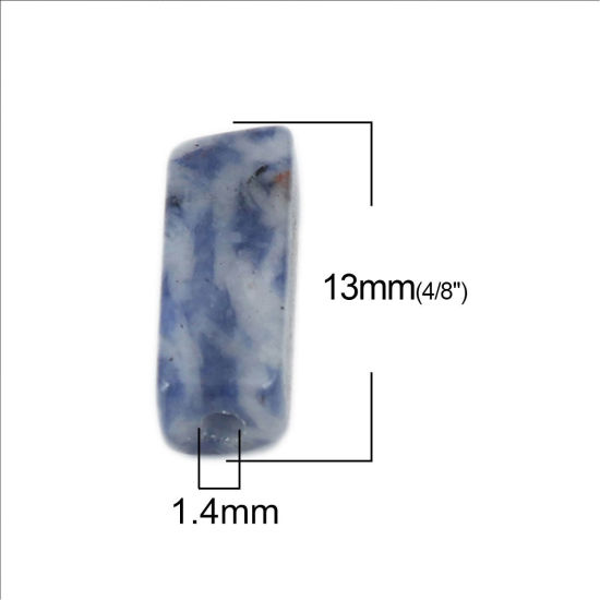 Изображение (Сорт A) Синий Камень ( Природный ) Бусины Белый & Синий Прямоугольник Примерно 13мм x 5мм, Размер Поры 1.4мм, 10 ШТ