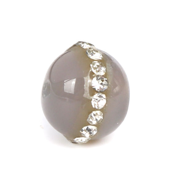 Picture of (Grade A) Agate ( Natural ) Beads Round Gray Clear Rhinestone About 11mm x 10mm, Hole: Approx 1.3mm, 5 PCs