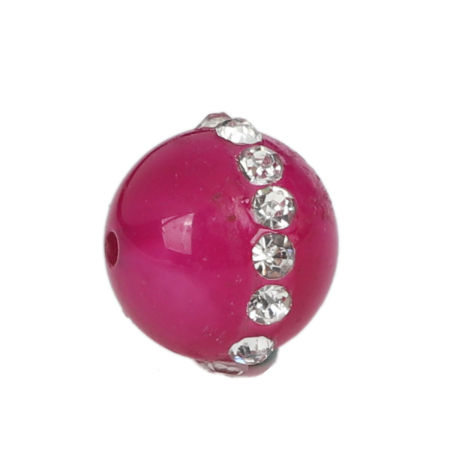 Image de (Classement A) Perles en Agate ( Naturel ) Rond Fuchsia à Strass Transparent 11mm x 10mm, Trou: env. 1.3mm, 5 Pcs
