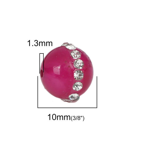 Image de (Classement A) Perles en Agate ( Naturel ) Rond Fuchsia à Strass Transparent 11mm x 10mm, Trou: env. 1.3mm, 5 Pcs