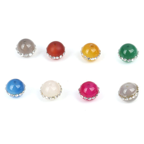 Picture of (Grade A) Agate ( Natural ) Beads Round Fuchsia Clear Rhinestone About 11mm x 10mm, Hole: Approx 1.3mm, 5 PCs