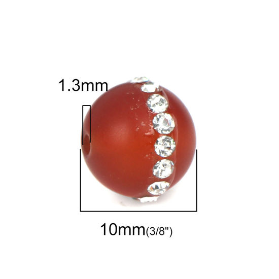 Picture of (Grade A) Agate ( Natural ) Beads Round Orange-red Clear Rhinestone About 11mm x 10mm, Hole: Approx 1.3mm, 5 PCs