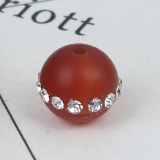 Image de (Classement A) Perles en Agate ( Naturel ) Rond Rouge Orangé à Strass Transparent 11mm x 10mm, Trou: env. 1.3mm, 5 Pcs