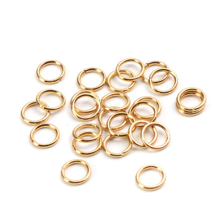 Picture of 100 PCs 5mm Dia., 0.7mm(21 gauge) Stainless Steel Open Jump Rings Findings For Jewelry Making Gold Plated Round