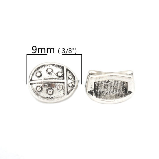 Picture of Zinc Based Alloy Slide Beads Ladybug Animal Antique Silver Color About 9mm x 8mm, Hole:Approx 6.2mm x 1.9mm 100 PCs