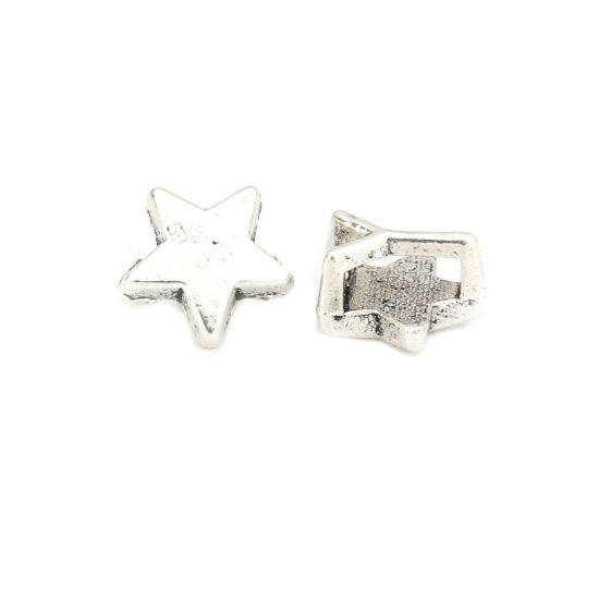 Picture of Zinc Based Alloy Slide Beads Pentagram Star Antique Silver Color About 9mm x 9mm, Hole:Approx 6.4mm x 2.1mm 100 PCs