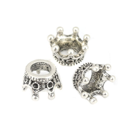 Coupelles en Alliage de Zinc Couronne Argent Vieilli (Convenable à Perle 8mm Dia.) (Apparié à Strass ss4 Dos en Pointe) 11mm x 6mm, 5 Pcs