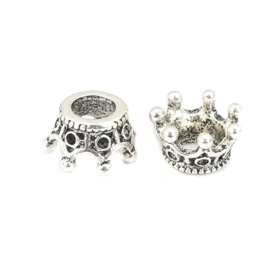 Picture of Zinc Based Alloy Beads Caps Crown Antique Silver Color (Fit Beads Size: 8mm Dia.) (Can Hold ss4 Pointed Back Rhinestone) 11mm x 6mm, 5 PCs