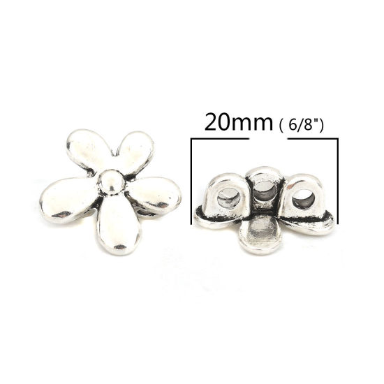 Picture of Zinc Based Alloy Sewing Shank Buttons 3 Holes Flower Antique Silver Color 20mm x 19mm, 20 PCs