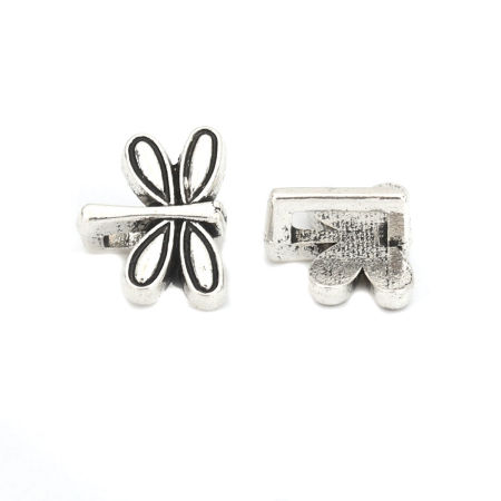 Zinc Based Alloy Slide Beads Dragonfly Animal Antique Silver Color About 13mm x 10mm, Hole:Approx 6.3mm x 2mm 100 PCs