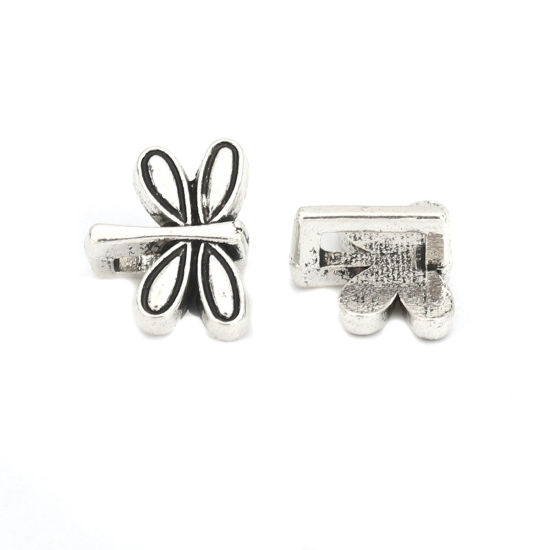 Picture of Zinc Based Alloy Slide Beads Dragonfly Animal Antique Silver Color About 13mm x 10mm, Hole:Approx 6.3mm x 2mm 100 PCs