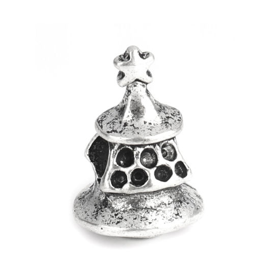 Immagine di Lega di Zinco Perline Albero di Natale Argento Antico (Può Tenere ss5 Strass Appuntito Indietro) Circa 16mm x 11mm, Foro:Circa 4.2mm, 10 Pz