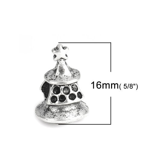 Immagine di Lega di Zinco Perline Albero di Natale Argento Antico (Può Tenere ss5 Strass Appuntito Indietro) Circa 16mm x 11mm, Foro:Circa 4.2mm, 10 Pz