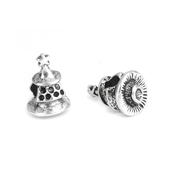Immagine di Lega di Zinco Perline Albero di Natale Argento Antico (Può Tenere ss5 Strass Appuntito Indietro) Circa 16mm x 11mm, Foro:Circa 4.2mm, 10 Pz