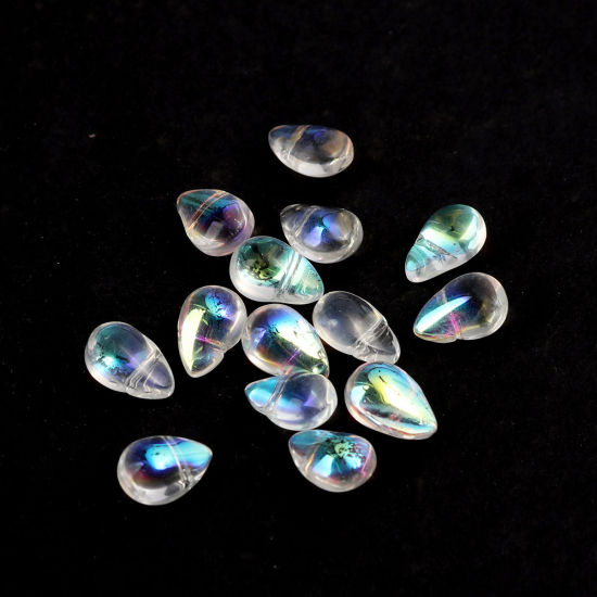 Image de Perles en Verre Goutte d'Eau Transparent Couleur AB 9mm x 6mm, Trou: 0.7mm, 25 Pcs