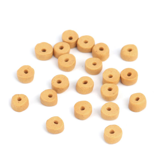 Picture of Ceramic Beads Flat Round Khaki About 6mm x 4mm, Hole: Approx 1.4mm, 20 PCs