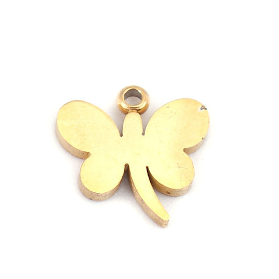 Bild von 304 Edelstahl Insekt Charms Schmetterling Vergoldet 9mm x 9mm, 5 Stück