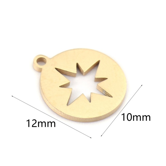 Изображение 304 Нержавеющая Сталь галактика галактика Подвески Круглые Позолоченный Звезда ажурная резьба 12мм x 10мм, 5 ШТ