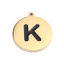 Immagine di 304 Acciaio Inossidabile Charms Tondo Oro Placcato Nero Lettera Maiuscola Messaggio " K " Smalto 17mm x 15mm, 2 Pz