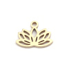 Image de Breloques Religieux en 304 Acier Inoxydable Fleur de Lotus Plaqué Or Véritable 18K Creux 10mm x 8mm, 2 Pcs