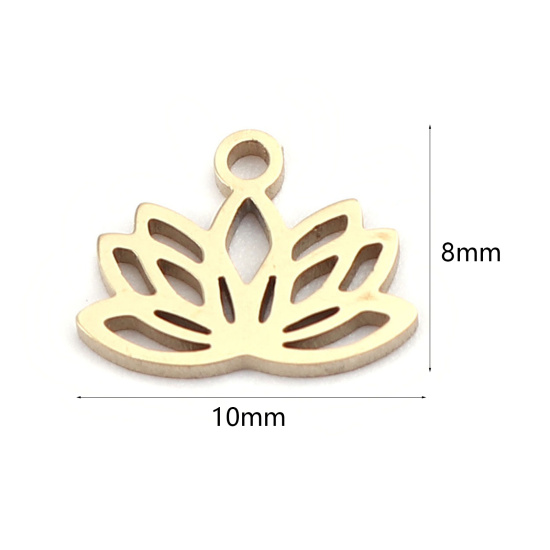 Bild von 304 Edelstahl Religiös Charms 18K Echtgold plattiert Lotosblume Hohl 10mm x 8mm, 2 Stück