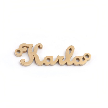 Picture of 304 Stainless Steel Connectors Charms Pendants 18K Real Gold Plated Message " kala " 29mm x 9mm, 2 PCs