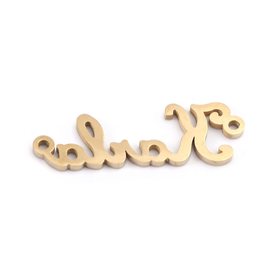 Immagine di 304 Acciaio Inossidabile Pendenti Charms Connettori Accessori 18K Vero Oro Placcato Lettere " kala " 29mm x 9mm, 2 Pz