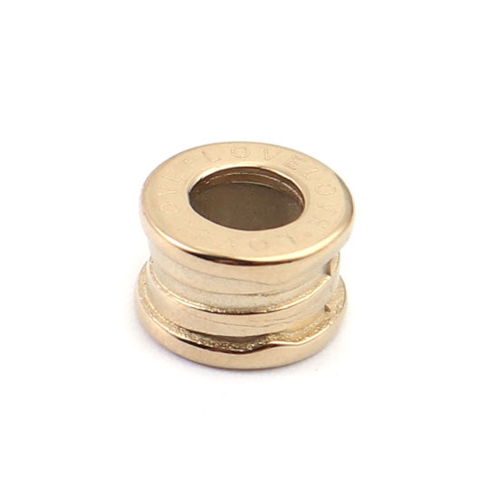 Bild von 304 Edelstahl Perlen für die Herstellung von DIY-Charme-Schmuck 18K Vergoldet Zylinder Message " LOVE " Etwa 9mm x 5mm, Loch: Ca 4.4mm, 2 Stück