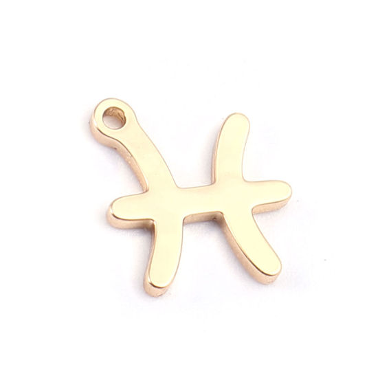 Picture of 304 Stainless Steel Charms 18K Real Gold Plated Pisces Sign Of Zodiac Constellations 9mm x 9mm, 2 PCs