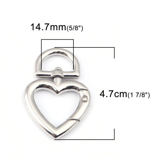 Bild von Zinklegierung Schlüsselkette & Schlüsselring Silberfarbe Herz Hohl 4.7cm x 3.2cm, 5 Stück